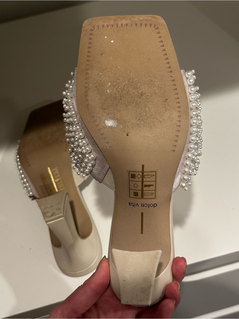 Dolce Vita Ivory Pearl-Embellished Slide Heels - Picture 5 of 6